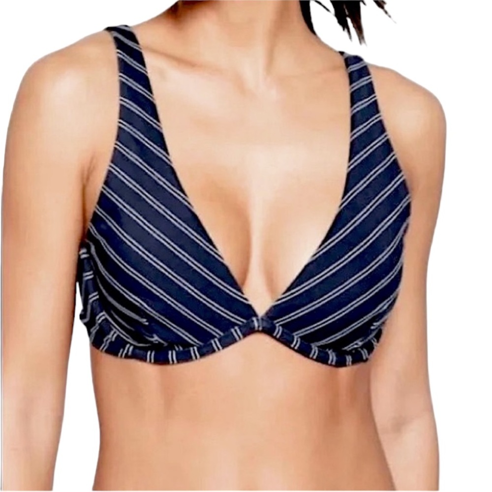 Athleta Piha navy white French stripe underwire bikini top sz 38 B/C bottom sz M